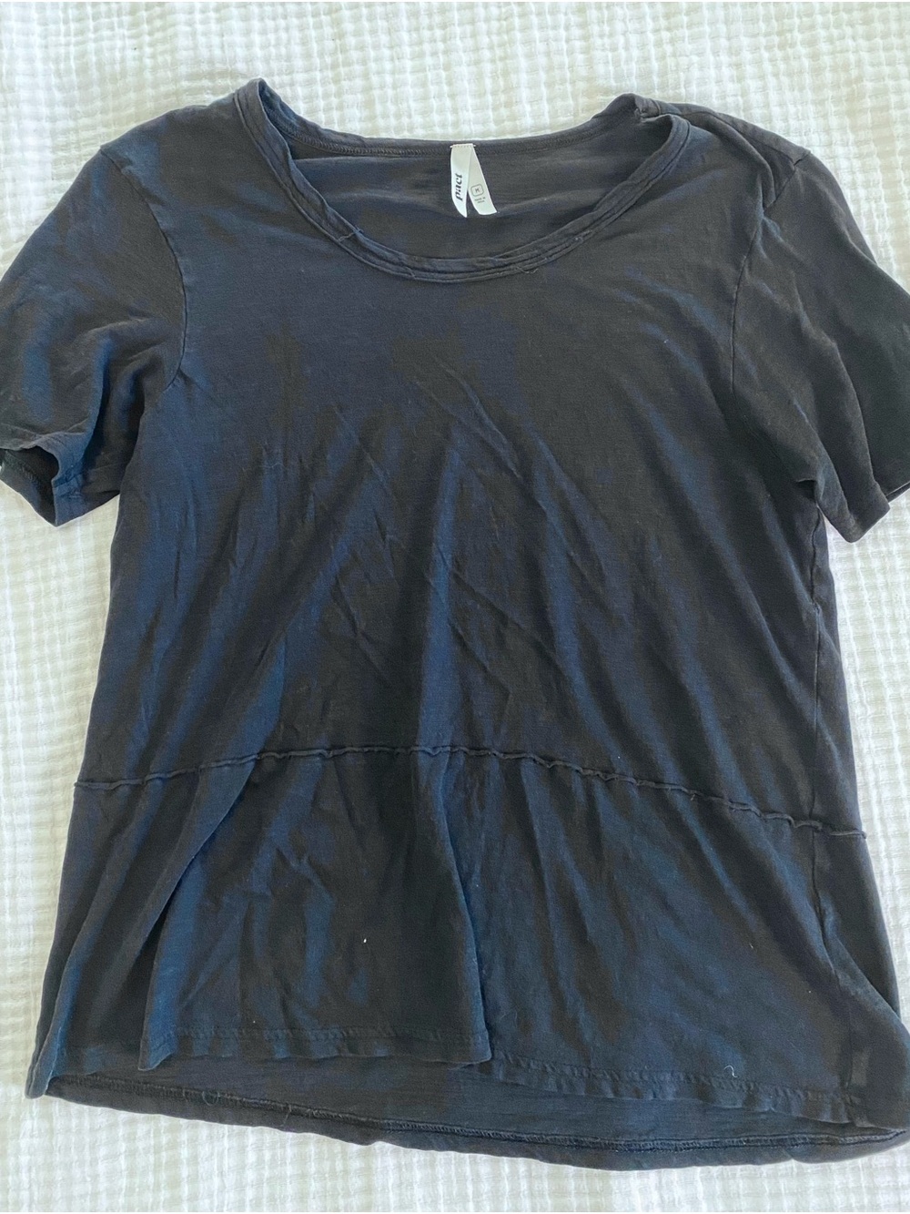 Pact Black Short Sleeve Crewneck Tee with Layered Hem